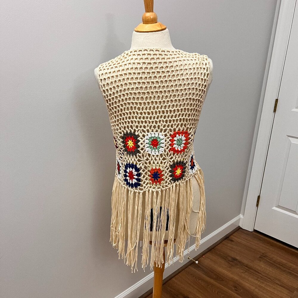 Granny Square Crochet Paul McCartney Sweater Vest Edith Handmade Sz M - Picture 7 of 9